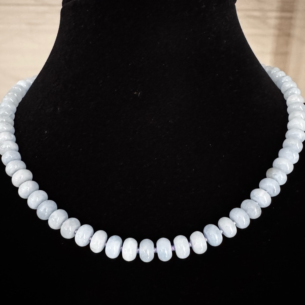 Beaded Gemstone Candy Necklace, Aquamarine Rondelle Beads, 18”